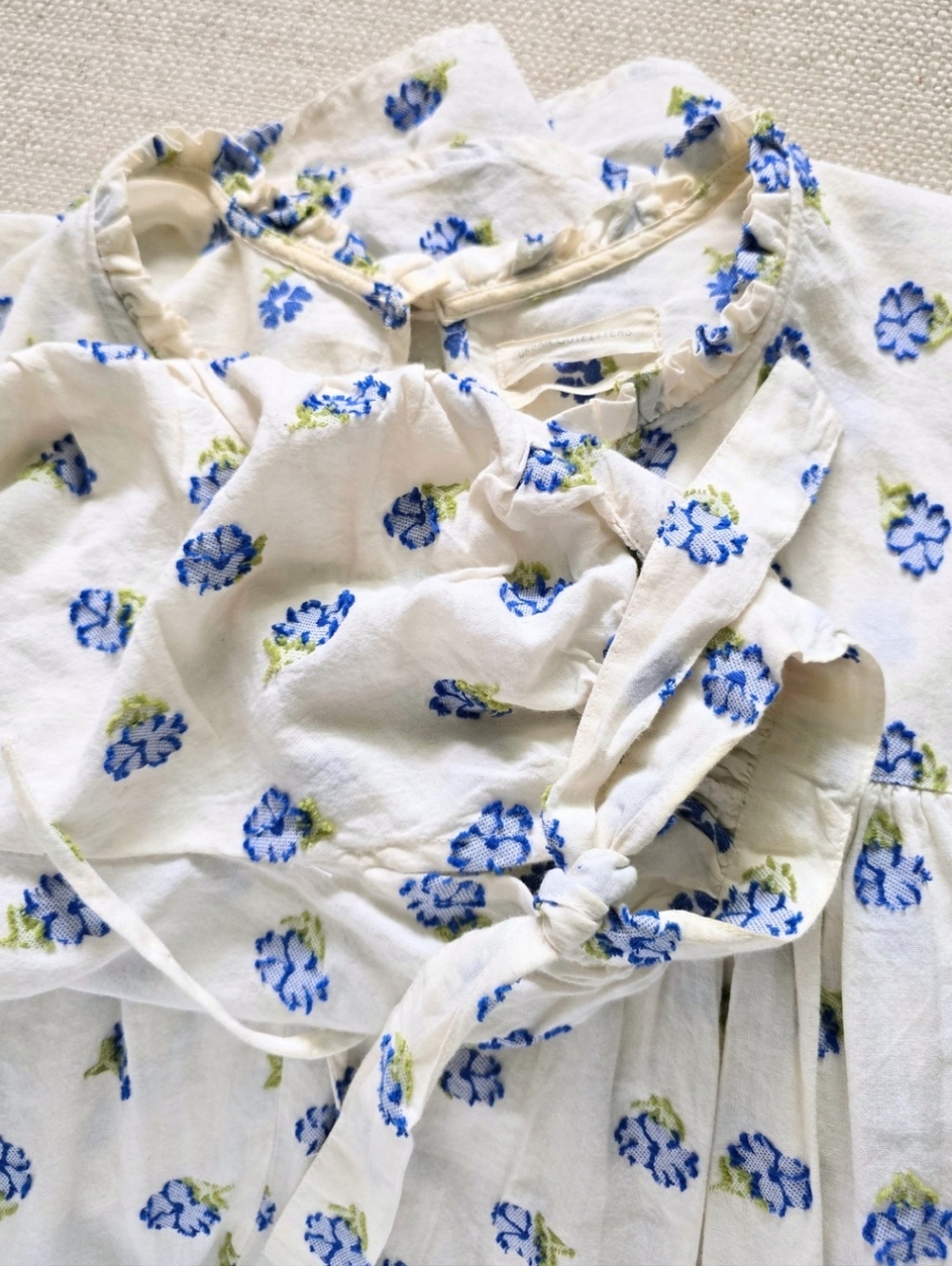 Urban Outfitters Jai Frock Dress White Blue Floral Cotton Cottagecore Boho Large - Picture 9 of 9